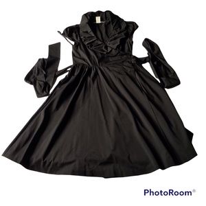 Diane von Furstenberg Ruffle Neckline Knee Length Wrap Black Dress
